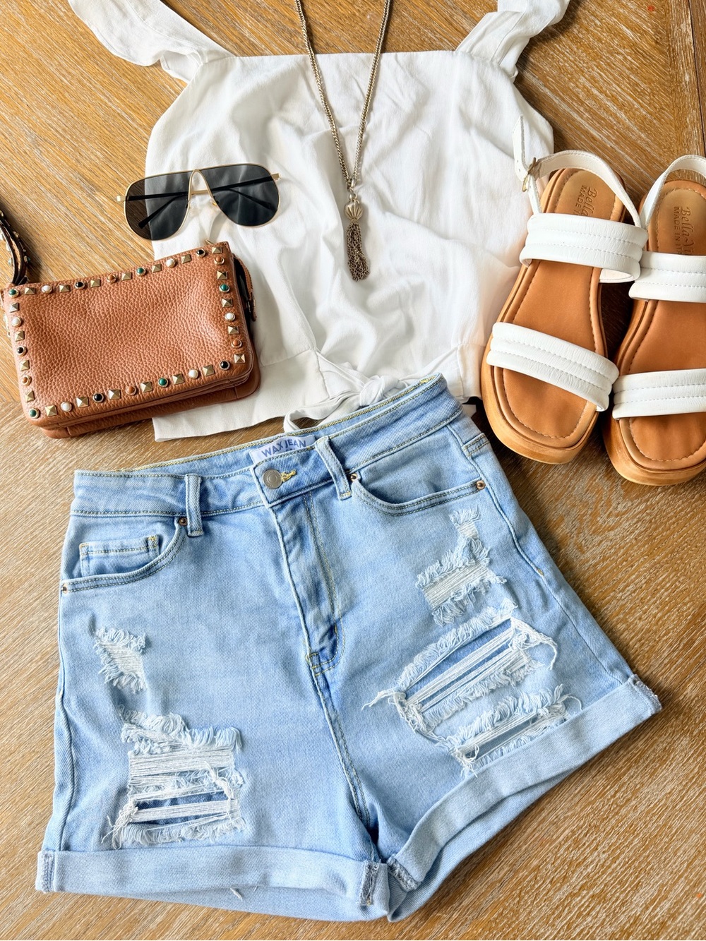 WAX Jeans Light Wash Distressed High Rise Denim Shorts, Size M